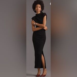 Anthropologie- “The Maya” Ruched Cowl-Neck Dress: Textured Edition